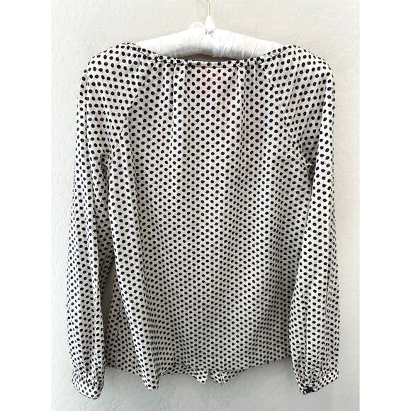 TORY BURCH | Ivory Navy Dot Blouse Tassel Tie Top | Size 6 - Picture 4 of 8